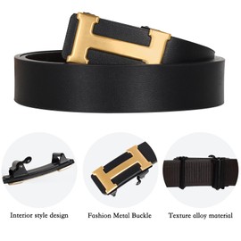 Aurolran Men&Womens Leather Dress Belt Business Automatic Buckle Belt Color-Black Silver Gold