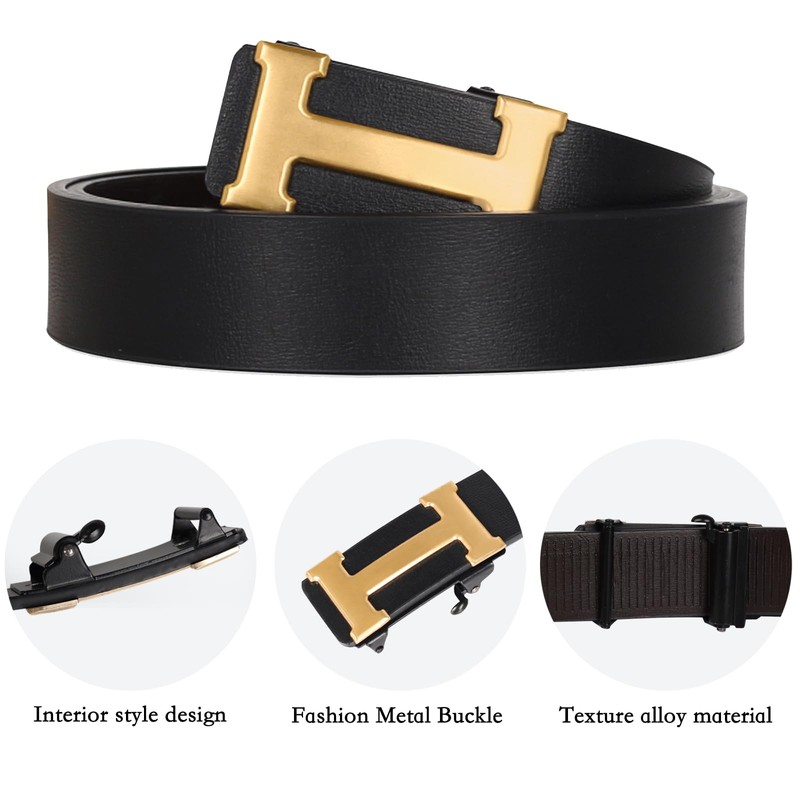 Aurolran Men&Womens Leather Dress Belt Business Automatic Buckle Belt Color-Black