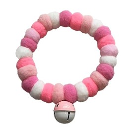 leconpet Pom Pom Ball Dog Necklace Stretchy Plush Ball Cat Necklace Decorative Eye-catching Pom Pom Pet Puppy Collar with Bell for Taking Photos, Walking, Outdoor Sports (Pink, M)