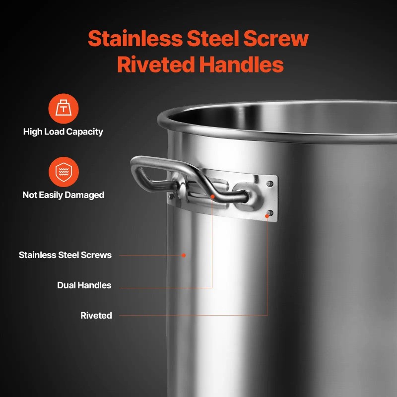 53QT Stainless Steel Stockpot with Lid Handle for Kitchen Cooking