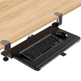 YOMT Adjustable Keyboard Tray Under Desk, Pull-Out Computer Keyboard Drawer with C-Clamp, 20” (24.2” Including Clamps) x 13” Slide-Out Platform Computer Drawer for Typing, Black