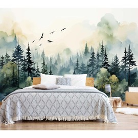 Jdayda Green Forest Woodland Wallpaper Mural Large Art Wall Decorative Mural for Bedroom Living Room (Not Self-Adhesive)
