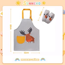 SUNNEKO Children's Cooking Apron with Pocket Waterproof Boys Girls Adjustable Kitchen Apron Craft Painting Baking Cooking Painting Apron Art Coat Work Apron Painting Craft Apron