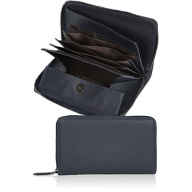 LS LASIEM Men's Long Wallet, Genuine Leather, Large Capacity, Small, navy