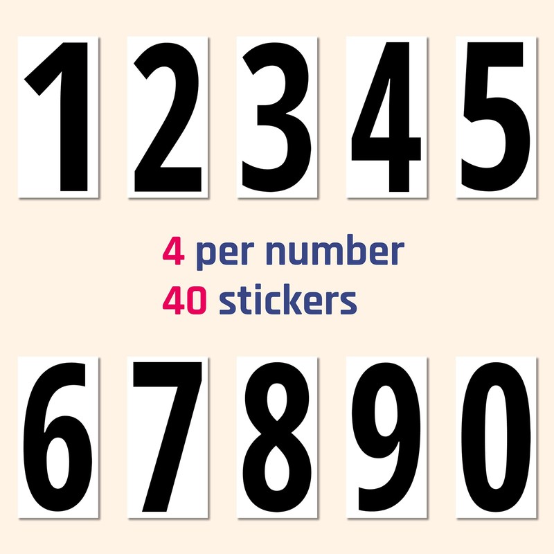 40 Pieces, 6" - Vinyl Number Stickers, Waterproof Large Stick