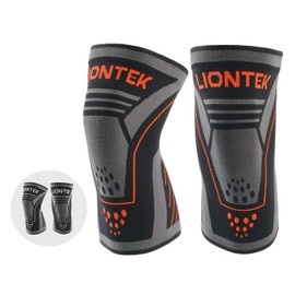 LIONTEK Knee Sleeves Pair (2 pack) - Knee Compression Sleeve for Joint Support | Basketball, Volleyball, BJJ, Martial Arts, Weightlifting | Knee Brace for Injury Prevention - Meniscus Tear, ACL, Joint Pain, and Arthritis (Orange, X-Large)
