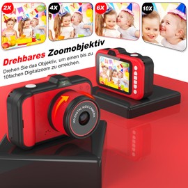 Children's Camera, 3.5 Inch Large Display Children's Camera with 360° Rotating Zoom Lens, Selfies, LED Flash, 1080P Digital Camera Camera Children with 32G Card, Toy Gifts for Children 3-12