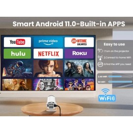 Molina HG Mini Portable Projector Pro, WIFI 6 & BT 5.0, 4K Android Built in apps