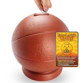 Ever-Lockie Coin Bank - Durable, Shatterproof Money-Saving Bank for Kids - No Plug or Hole – Break Open with Adult Help - Includes Fun Sticker & Learning Card (Basketball)