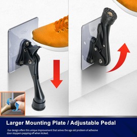 HOME&I Adhesive Kick Down Door Stopper,No Drilling Large Self Adhesive Plate,Height-Adjustable Rubber Foot (Black, 4 inch x 2 Pack)