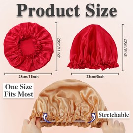 4 Pack Satin Bonnets Sleep Caps,Soft Elastic Satin Bonnet,Silky Hair Bonnet,Comfortable Silk Bonnet,Satin Night Hair Caps for Women,Satin Silk Bonnet for Sleeping (Black,Red,Navy,Purple)