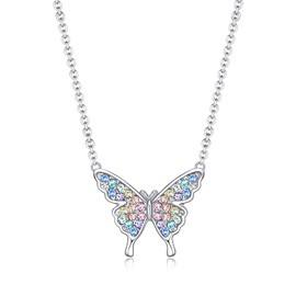 luomart Dainty Rainbow Butterfly Necklace Gifts for Girls Women,Dragonfly Bee Pendant Necklaces Jewelry Gift for Sister Mom Friends (Butterfly Rainbow)