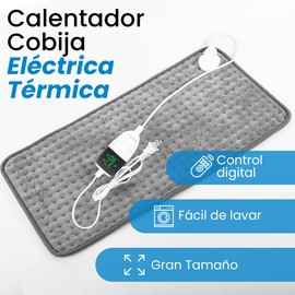 Compresa Caliente Electrica XL | Calentador Cobija Electrica Termica | Manta Termica con Control Digital y Apagado Automático | Compresas Calientes Terapeuticas | 6 Temperaturas - Gris 60x30