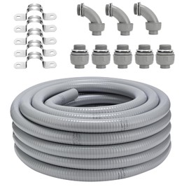 Liquid-Tight Conduit Connector Kit,Flexible Non Metallic Liquid Tight Electrical Conduit Kit,Waterproof Outdoor Electrical Conduit Pipe,Straight/Angle Fittings,Clamps (1 in x 25 ft)