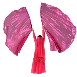 Baisdan 75"x 55" Extra Large Worship Flags with Flex Rod, Semicircle Worship Angel Wing Praise Flags for Dance Church (Rose Pink flag)