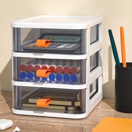 ONEFOLL Desk Organizer,Plastic Storage Drawer Bins, Small Drawer Desk Organizer Boxes, Drawers, Plastic Stackable Drawers for Home, Office (B-White)