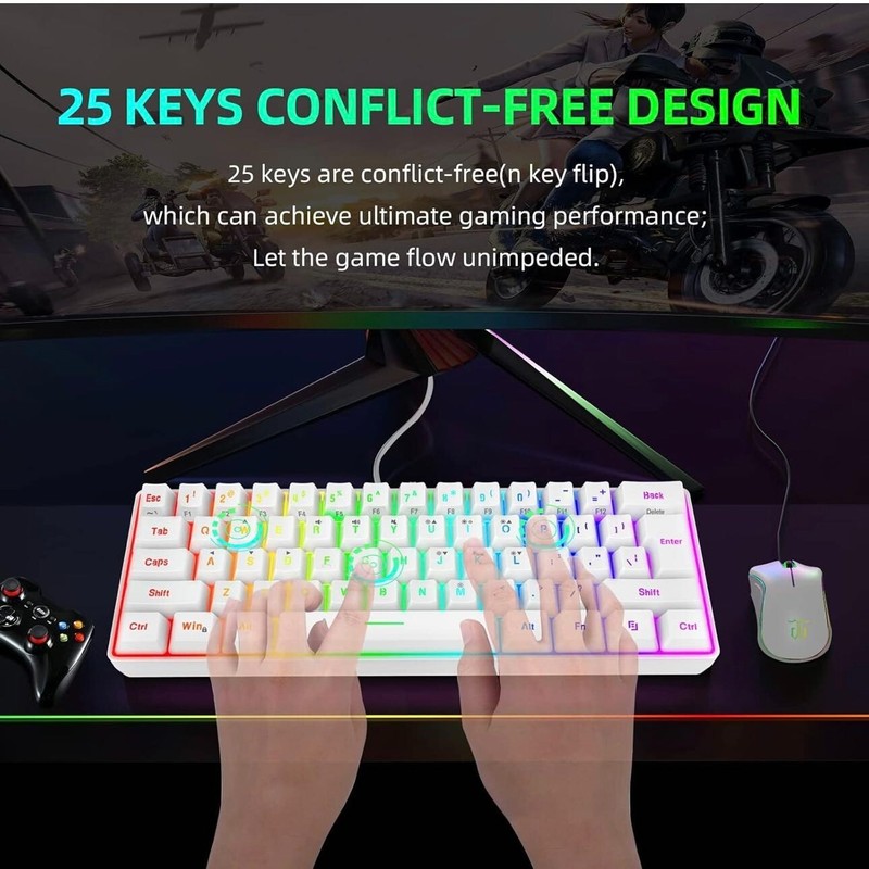 Snpurdiri 60% Wired Gaming Keyboard 61 Keys RGB Backlit Ultra-Compact