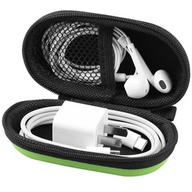 Earbud Case, RISETECH Earphone Carrying Case Holder EVA Headphone Storage Bag Small Cover Zipper Pouch Compatible for EarPods, AirPods, Beats Flex, Bose Wired Earbuds, USB Cable, with Keychain-Green