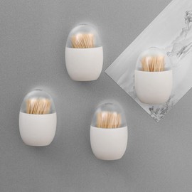 White Magnetic Toothpick Holder, Toothpick Storage Box Large Capacity Transparent Visible PP Toothpick Container for Appetizer, Olive, Barbecue, Fruit, Teeth Cleaning Toothpicks Toothpick Holders