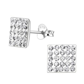 8MM Bling MENS Square Micro Pave Austrian Crystal Sterling Silver Stud Earrings – White/Clear - Beckham Style