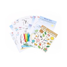 Micador jR. On The Go Activity Pack - 20-Activities + 4 Color Pencils + Sticker Sheet - Travel + Portable - Draw, Color, Imagine, Play Based Activities - Ages 3+