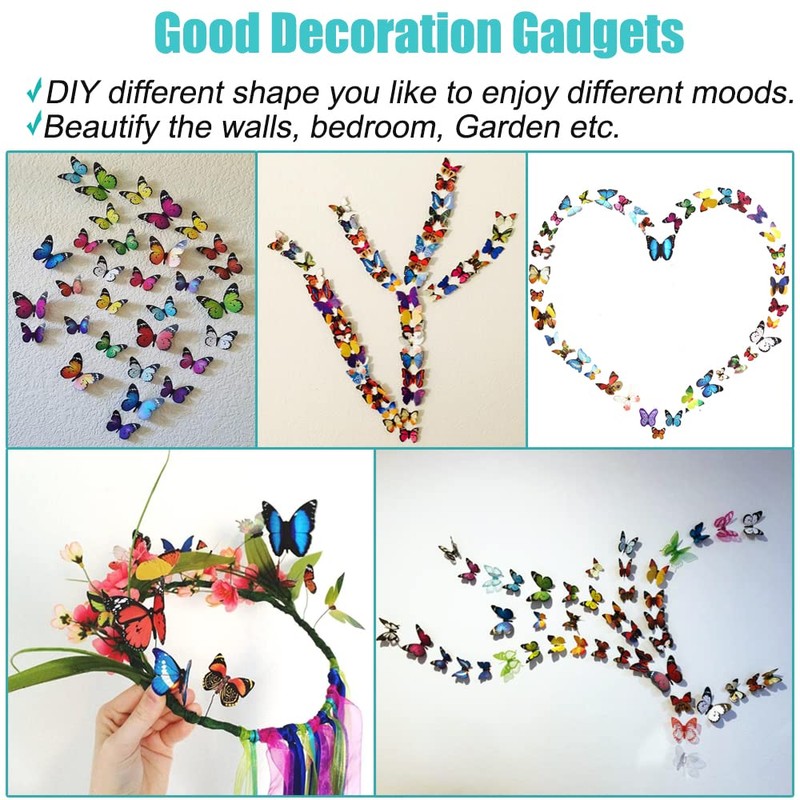 Heansun 80 PCS Butterfly Wall Decor Waterproof Removable Reusable Wings