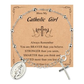 LANWLOSI Rosary Beads Virgin Mary Charm Bracelets for Women Catholic Religion Faith Cross Bracelets Religious Catholic Christian Gifts for Daughter Granddaughter Sister Friends