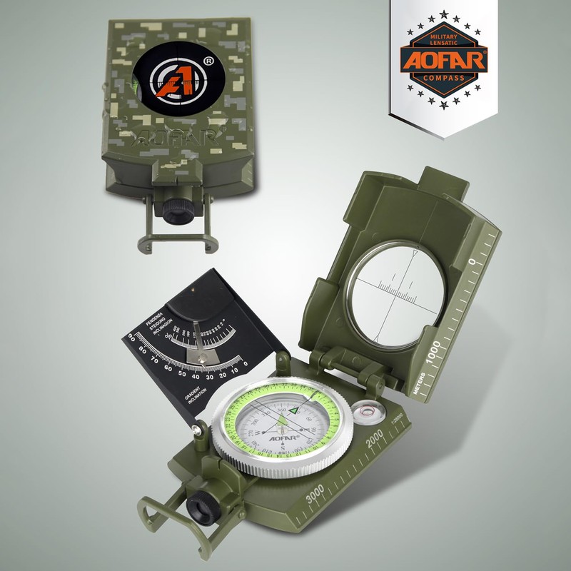 AOFAR AF-4074 Compass with Inclinometer High Precision Military Portable Compass