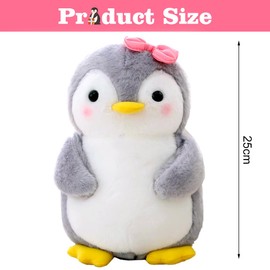 Aurasky Penguin Cuddly Toy Cute, Plush Toy Penguin 25 cm, Penguin Stuffed Toy for Cuddling & Playing, Plush Penguin Cushion Doll Gift for Fans Children Girls Boys (Pink Bow Tie Style)
