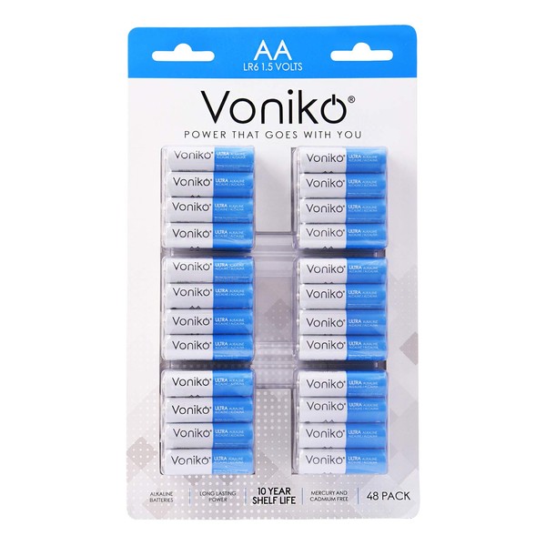 Voniko - Premium Grade AA Batteries - (48 Pack) - Alkaline Double A Battery - Ultra Long-Lasting, Leakproof 1.5v Batteries - 10-Year Shelf Life