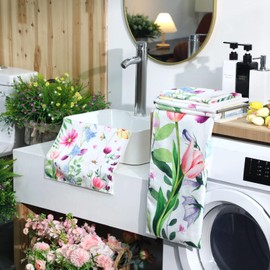 Preboun 3 Pack Floral Hand Towels Spring Bathroom Towels Set Watercolor Wildflower Hand Towels Butterfly Bath Towels Plant Leaves Dish Towels for Bathroom Kitchen Hotel Gym Spa