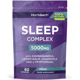 Night Time Complex 5000mg | with Ashwagandha KSM-66, Lemon Balm, Chamomile and L-Tryptophan | 60 Vegan Capsules | Sleep Complex for Men & Women | by Horbaach
