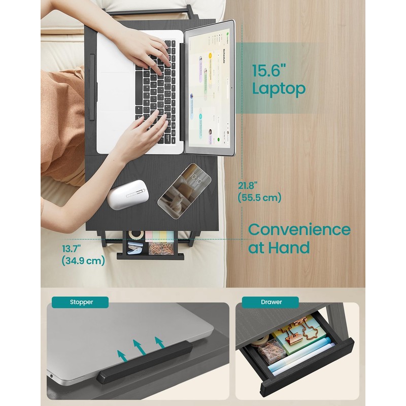 SONGMICS Laptop Desk, Bed Sofa Breakfast Tray, Adjustable Tilt Top,