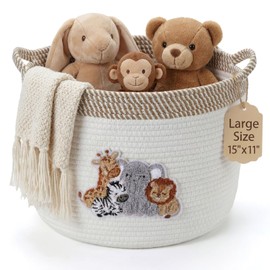 Domensi Woodland Animal Toy Basket 15"x11" Large Animal Storage Basket