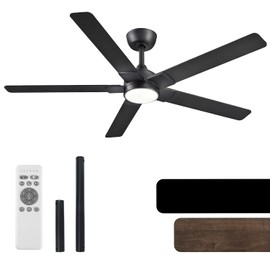 OPONL Ceiling Fan with Light, Ceiling fan with Light and Remote Control, Reversible, 6CCT, Dimmable, Noiseless, Ceiling Fan for Bedroom, Indoor/Outdoor Use, Black, 52 inch, Modern