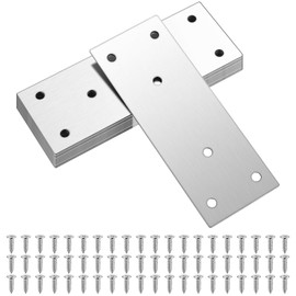 Pack of 10 Stainless Steel Flat Connectors, Perforated Plate, Wood Connector, Flat Corner Angle Connecting Plates for Repair, Fastening, Wood, Furniture (Silver, 128 x 48 mm)