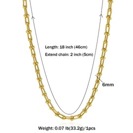 SKENUDY 18 K Gold-Plated Trendy Chain Necklaces for Men and Women W: 8 mm, L: 18.11 + 5 inches Gold Statement Departed Link Chain Necklace Bold Oval Link Barbell Links Paper Clip Chains, Stainless