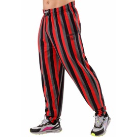 Men's Baggy Pants Loose Fit Stripped Gym Workout Sweatpants with Pockets (3XL, Red)