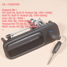 LoreenCar Tailgate Handle 1J6827565A/B for VW Golf III 1H1/IV 1J5, Polo 6N2, Caddy 2K, Lupo 6X1/6E1, Sharan 7M, T5 & Transporter, Exterior Door Handle with Lock, Rear Handle, Door Handle