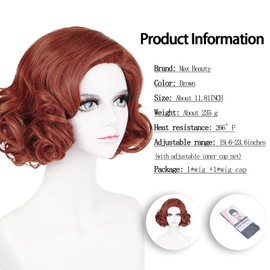 Max Beauty Anime Dark Brown Cosplay Wig for Women, Girl Daily Wavy Curly Short Hair for Cosplay Synthetic Wig Halloween Costume Party Hair + Cap