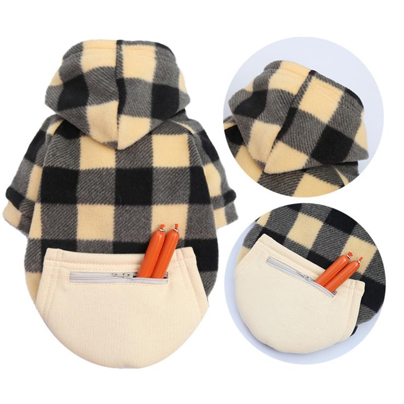 Plaid Dog Hoodie for Small Medium Large Dogs with Zipper