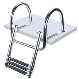 Marinebaby - Escalera de barco pontón de 3 escalones, plegable de acero inoxidable, telescópica para entrada trasera, escalera interior r...