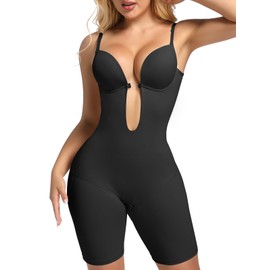 Decorus Backless Plunge Shapewear Bodysuits - Women Low Back Body Shaper ：Black Full Body Tummy Control Built in Bra With Plunge