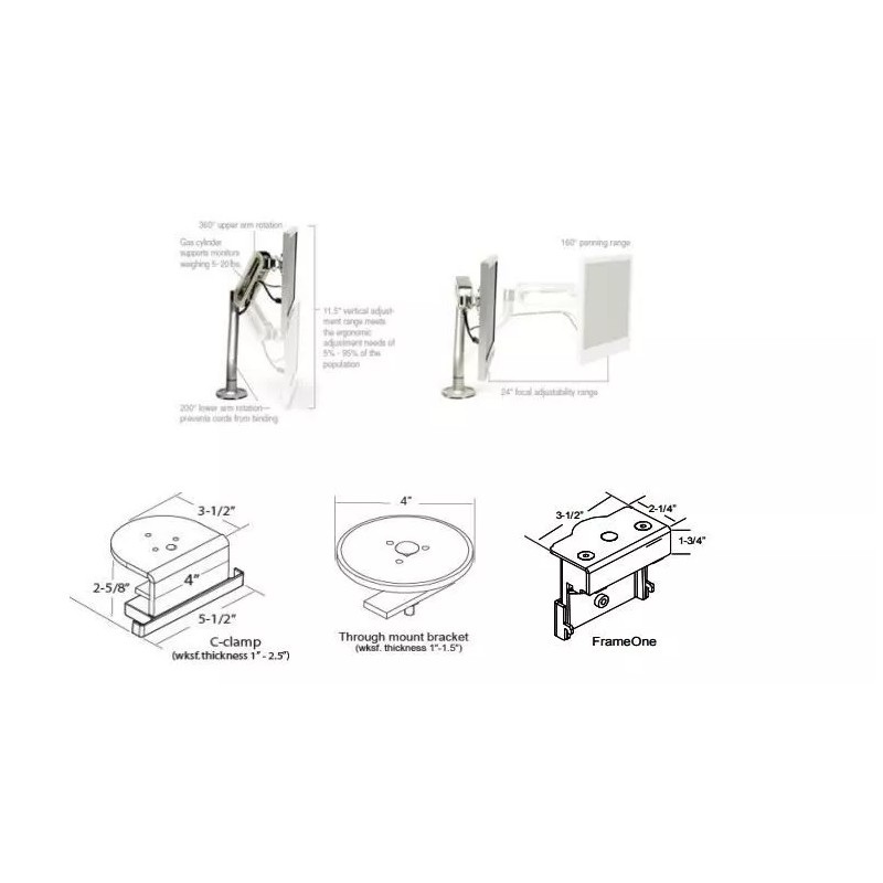SteelCase FYI FPASINGLECC Monitor Arm Stand w/C-Clamp Tilt Pan VESA