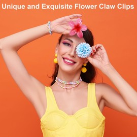 Pack of 6 Flower Hair Clips, Cute Acrylic Hair Clips for Women Hair, Hawaii Non-Slip Hair Jaw Clips, Hair Styling Accessories, Non-Slip Hair Clip for Fixing Hair with 20 Hair Bobbles