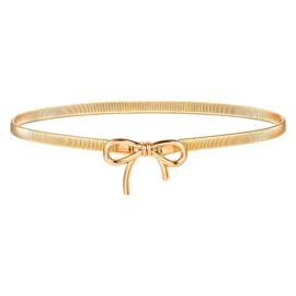 YUXMU Slim Elastic Belt with Gold Bow, Stretchy Belt with Metal Chain, Adjustable Waist Belt for Women and Girls, Dresses, Jeans, Formal Casual Wear