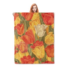 Floral Tulip Blanket Gifts for Women Girls Soft Warm Lightweight Cozy Red Flowers Theme Throw Blankets for Bed Living Room Sofa Travel Home Decor 50"x60"