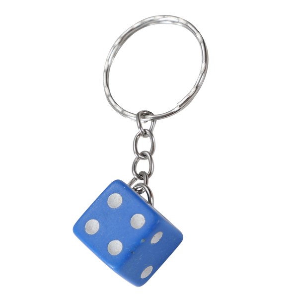 Komonee Blue Dice Key Chain Novelty Keyring Casino Playing Game