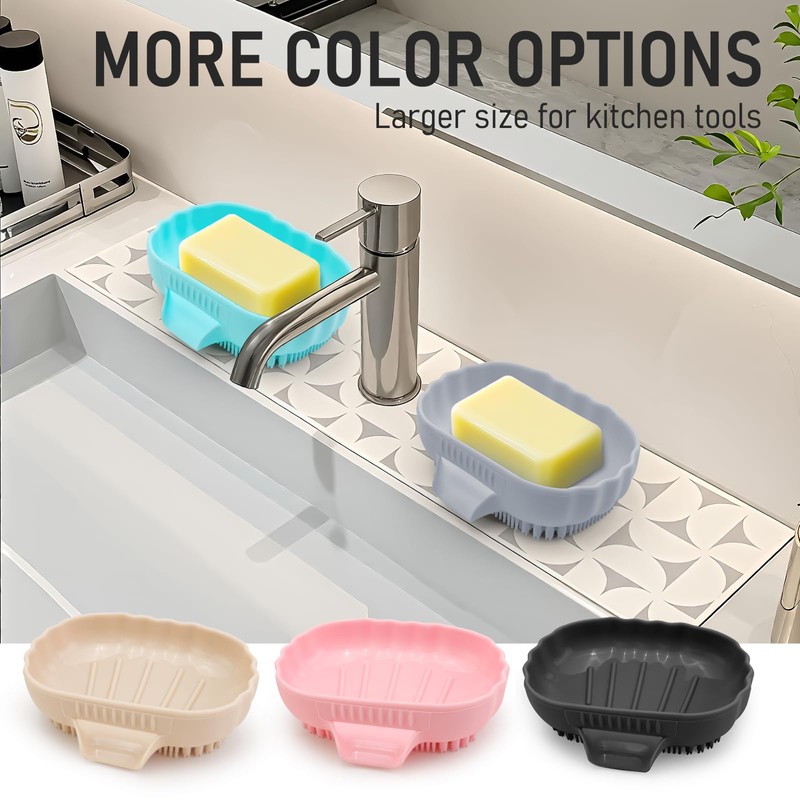 Silicone Soap Dish with Drain 2 Pcs, Anti-Slip Bathroom Bar