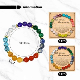 SLEEKEE 2 Pieces Colourful Bead Bracelet, Chakra Bracelet, Friendship Bracelet, Lucky Bracelet, Fashionable Ball Bead Bracelet, Colourful Stone Bracelet